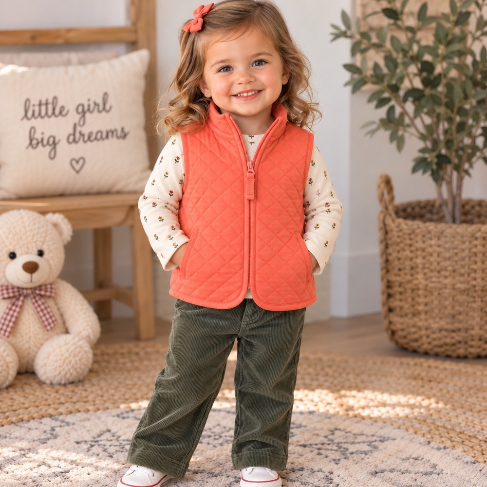 First Impressions Baby Girls 3pc Quilted Vest Floral Bodysuit Corduroy Pants 24M